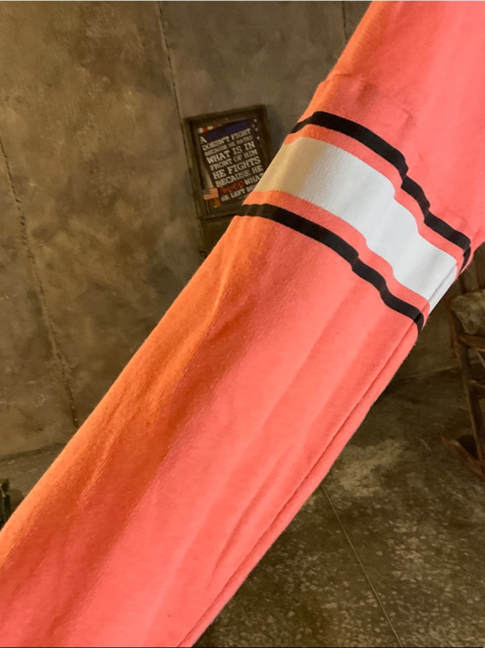 PINK Victoria's Secret Coral Half-Zip Pullover with White & Black Sleeve Stripes - Picture 5 of 6